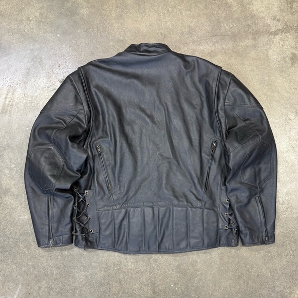 Vintage Genuine Leather Motorcycle Jacket Black Side Lace Biker - Picture 4 of 13